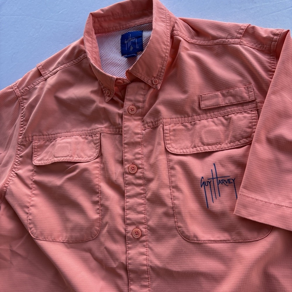 Guy Harvey Fishing Shirt Mens Large GHV55050 Coral Short Sleeve Vented
